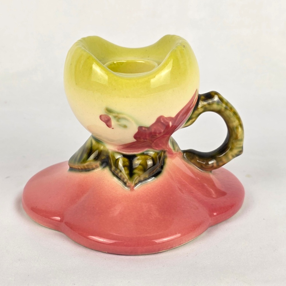 Vtg Hull Pottery Art Ceramic Tulip Candlestick Holder Pink‎ Green Accent Piece